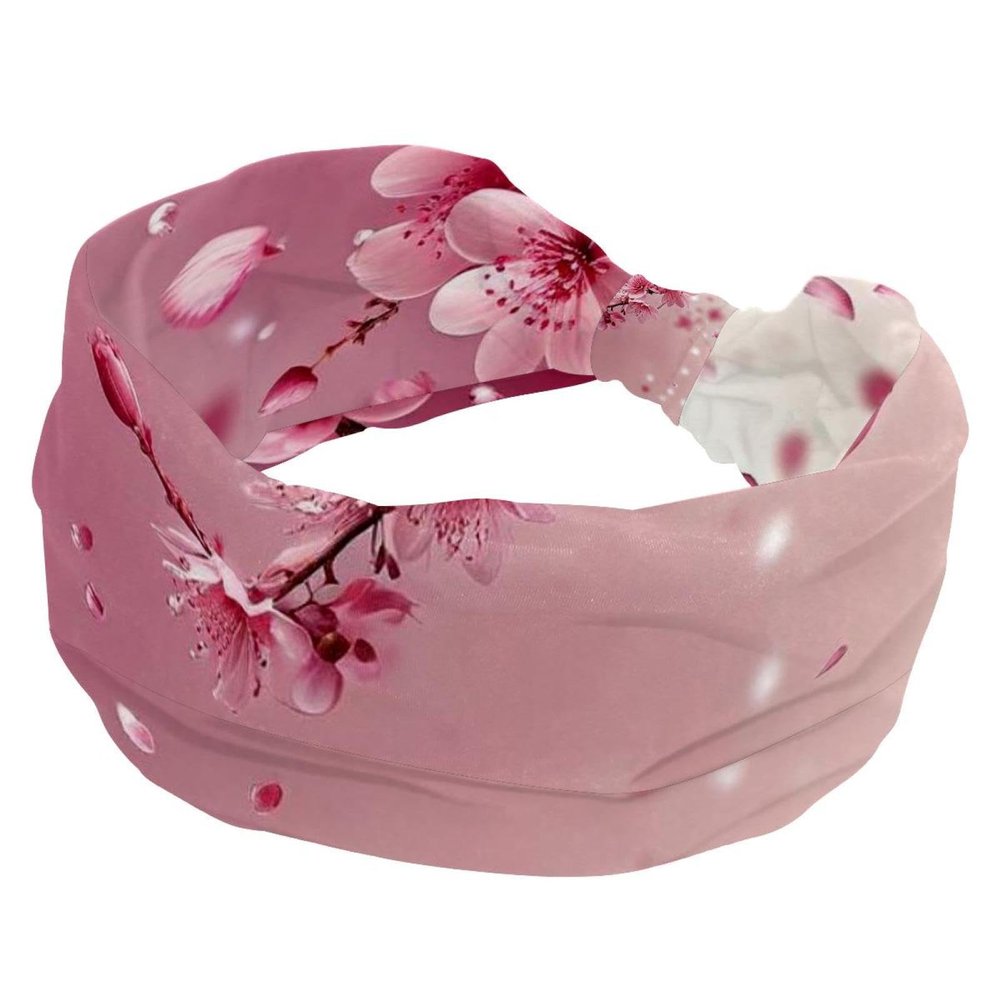 1 Pack Headbands for Women Non Slip Elastic Sports Hair Bands for Women, Soft Cloth Headband for Workout Yoga Fashion Hair Accessories,Aesthetic Pink Cherry Blossom-482