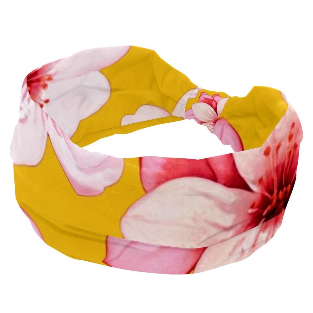 1 Pack Pink Art Cherry Blossom-471 Elastic Soft Fabric Non-Slip Women's Fashion Headbands - Soft, Wide, and Stylish for All Occasions