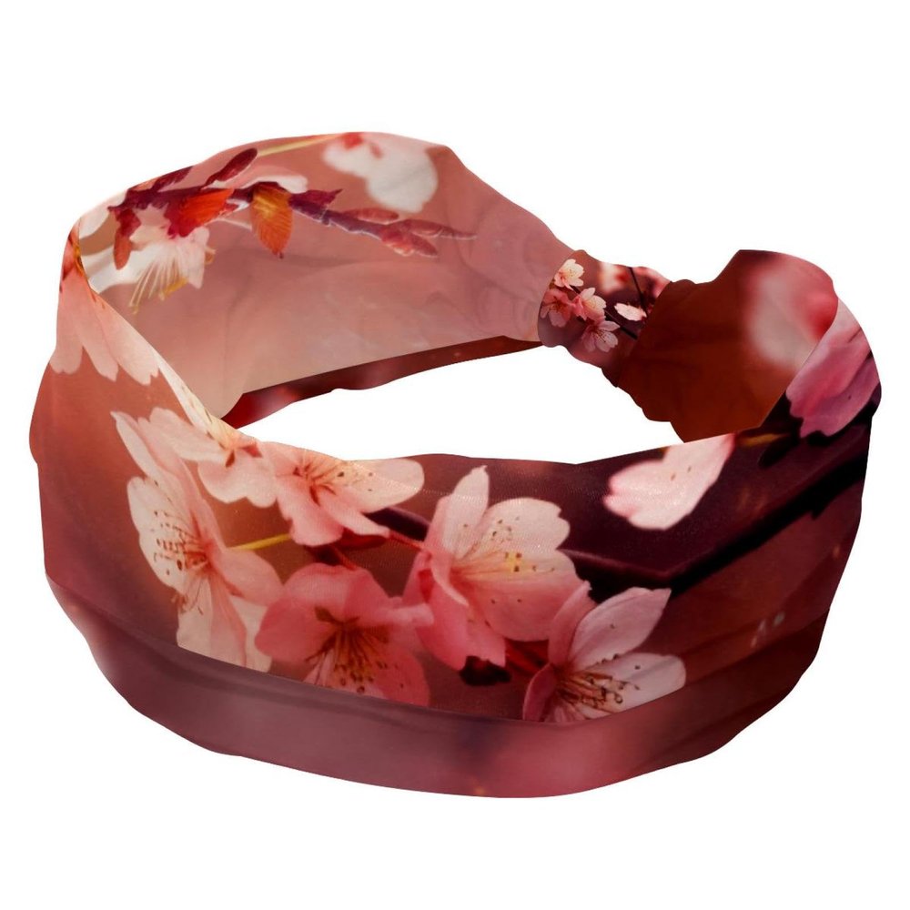 1 Pack Pink Art Cherry Blossom-465 Elastic Soft Fabric Non-Slip Women's Fashion Headbands - Soft, Wide, and Stylish for All Occasions