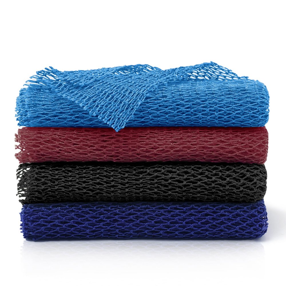 4 Pieces Nylon African Exfoliating Net Sponge, Authentic African Net Sponge for Bath and Shower, Body Scrubber Back Exfoliating Bath Accessories (Black, Dark Blue, Light Blue, Brown)