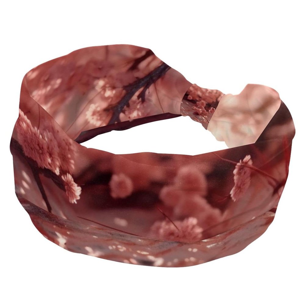 1 Pack Wide Headbands For Women Elastic Headband Pink Art Cherry Blossom-454 Head Bands Women's Hair Band Turban Workout Soft Sweat Hairband Accessories