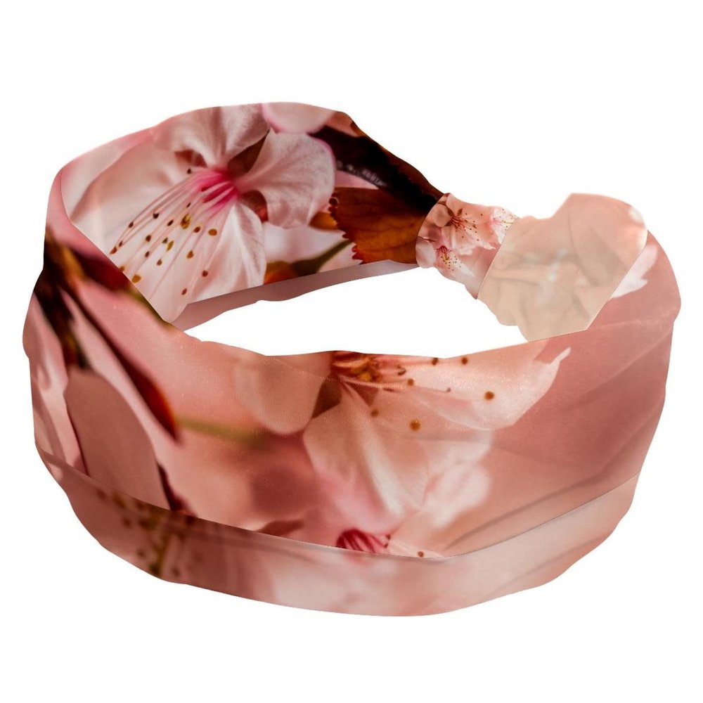 1 Pack Wide Headbands For Women Elastic Headband Aesthetic Pink Cherry Blossom-484 Head Bands Women's Hair Band Turban Workout Soft Sweat Hairband Accessories