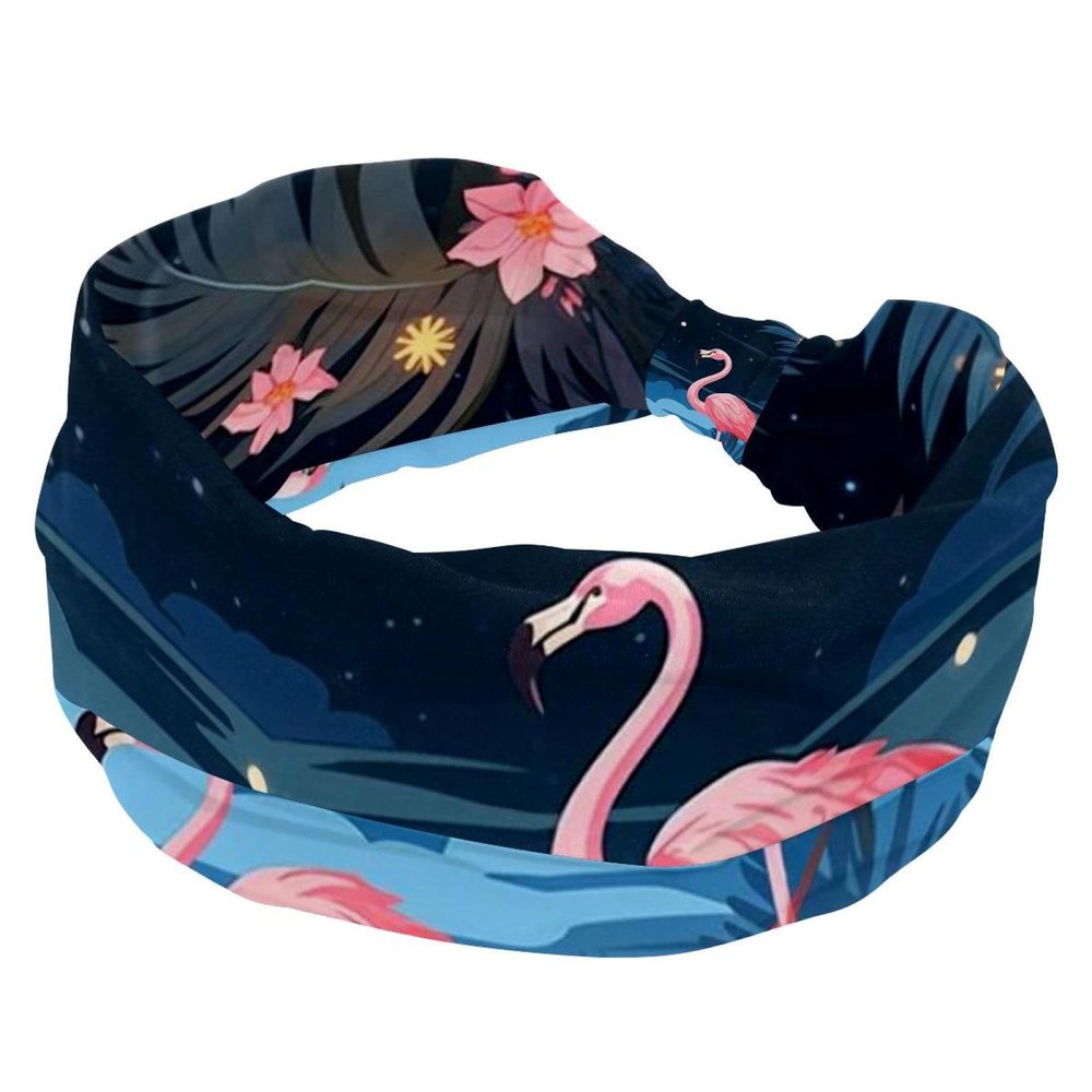 1 Pack Headbands for Women Non Slip Elastic Sports Hair Bands for Women, Soft Cloth Headband for Workout Yoga Fashion Hair Accessories,Pink Art Flamingo-503