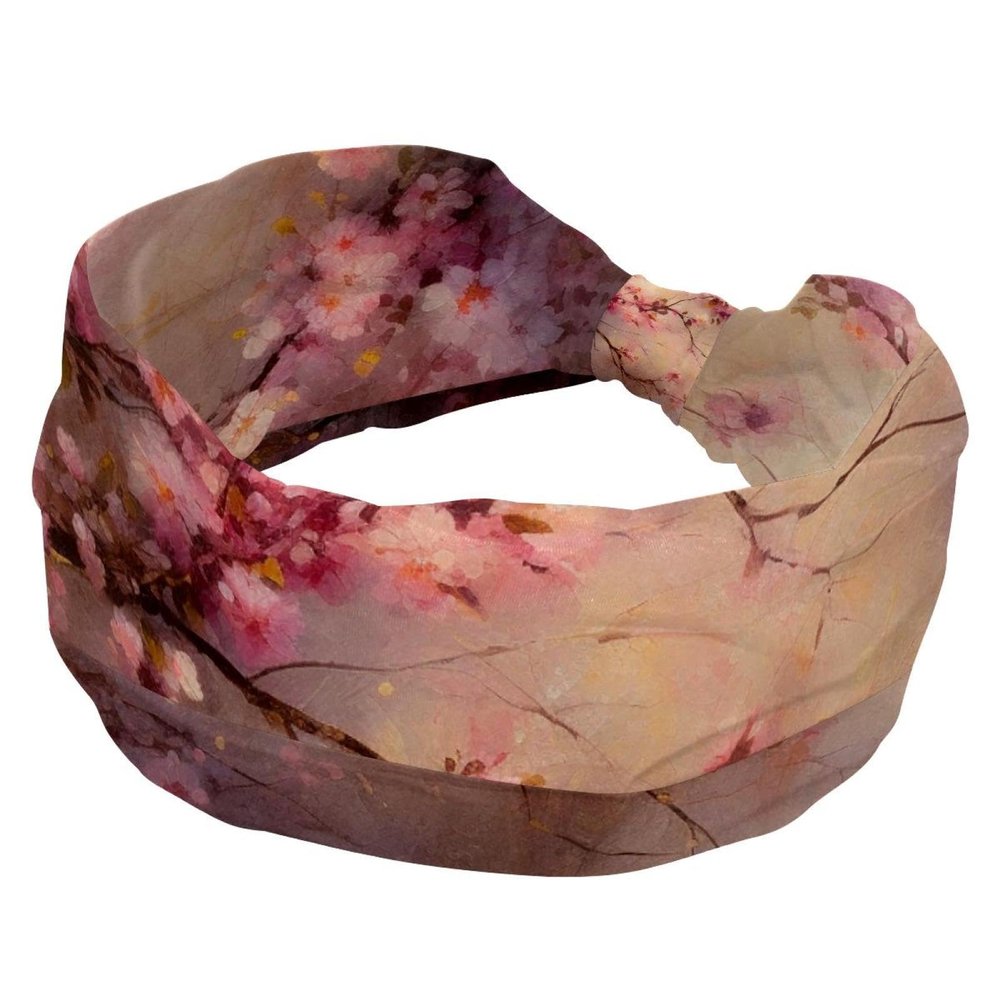 1 Pack Pink Cherry Blossoms-426 Elastic Soft Fabric Non-Slip Women's Fashion Headbands - Soft, Wide, and Stylish for All Occasions