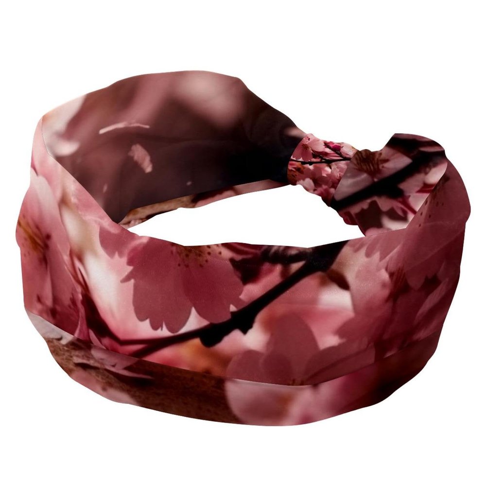 1 Pack Wide Headbands For Women Elastic Headband Pink Cherry Blossoms-373 Head Bands Women's Hair Band Turban Workout Soft Sweat Hairband Accessories