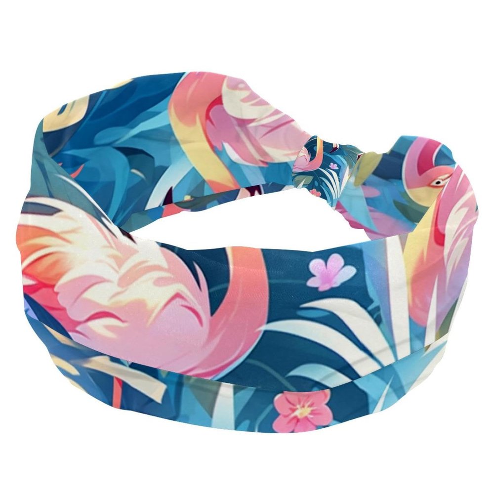 1 Pack Wide Headbands For Women Elastic Headband Pink Art Flamingo-517 Head Bands Women's Hair Band Turban Workout Soft Sweat Hairband Accessories
