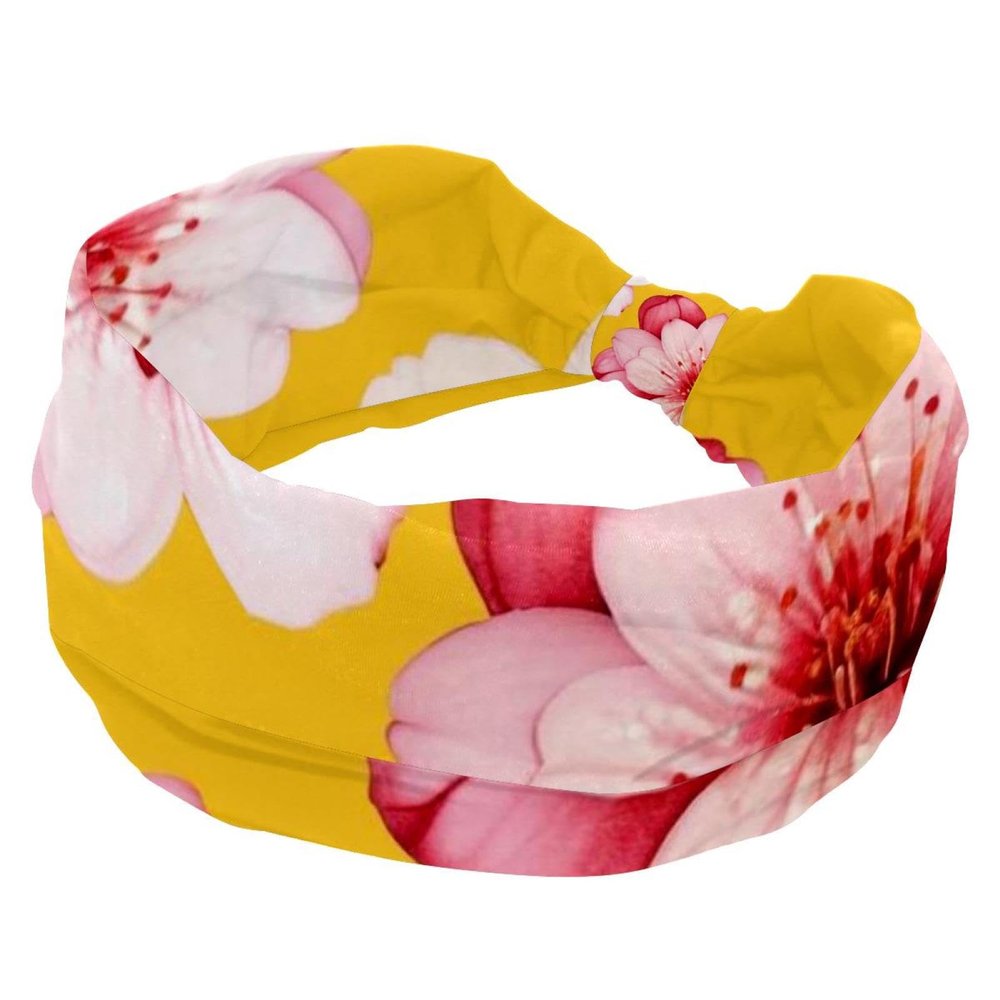 1 Pack Wide Headbands For Women Elastic Headband Pink Art Cherry Blossom-472 Head Bands Women's Hair Band Turban Workout Soft Sweat Hairband Accessories
