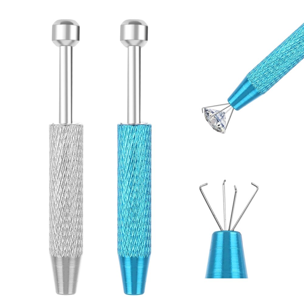 2 PCS Piercing Ball Grabber Tool Rook Piercing Jewelry 4 Claw Gem Picker Tool Stainless Steel Jeweler Pick Up Tool Claw Tweezers Piercing Assistant Pen for Jewelry Gem Small Parts Pickup (Silver Blue)
