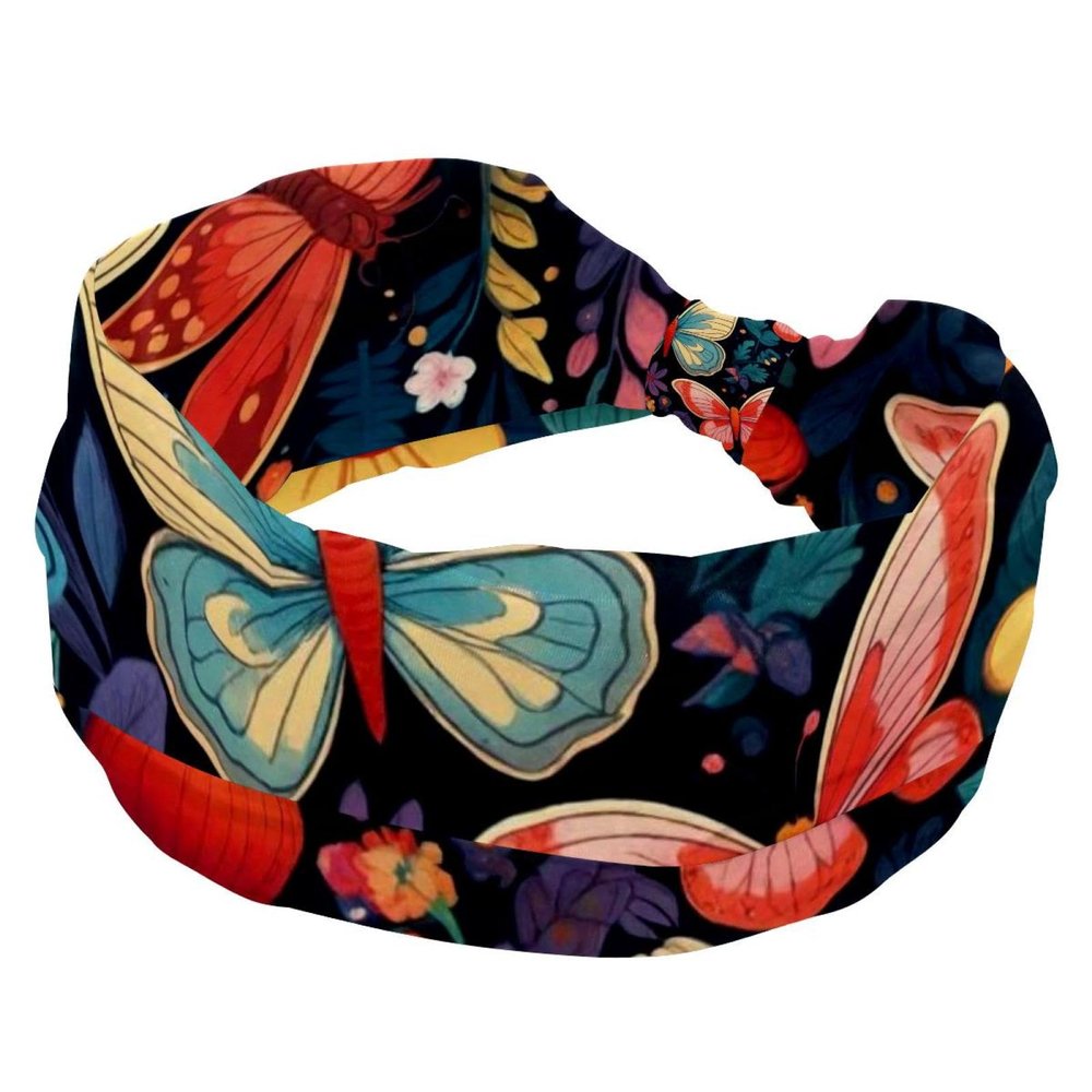 1 Pack Art Butterfly-987 Elastic Soft Fabric Non-Slip Women's Fashion Headbands - Soft, Wide, and Stylish for All Occasions