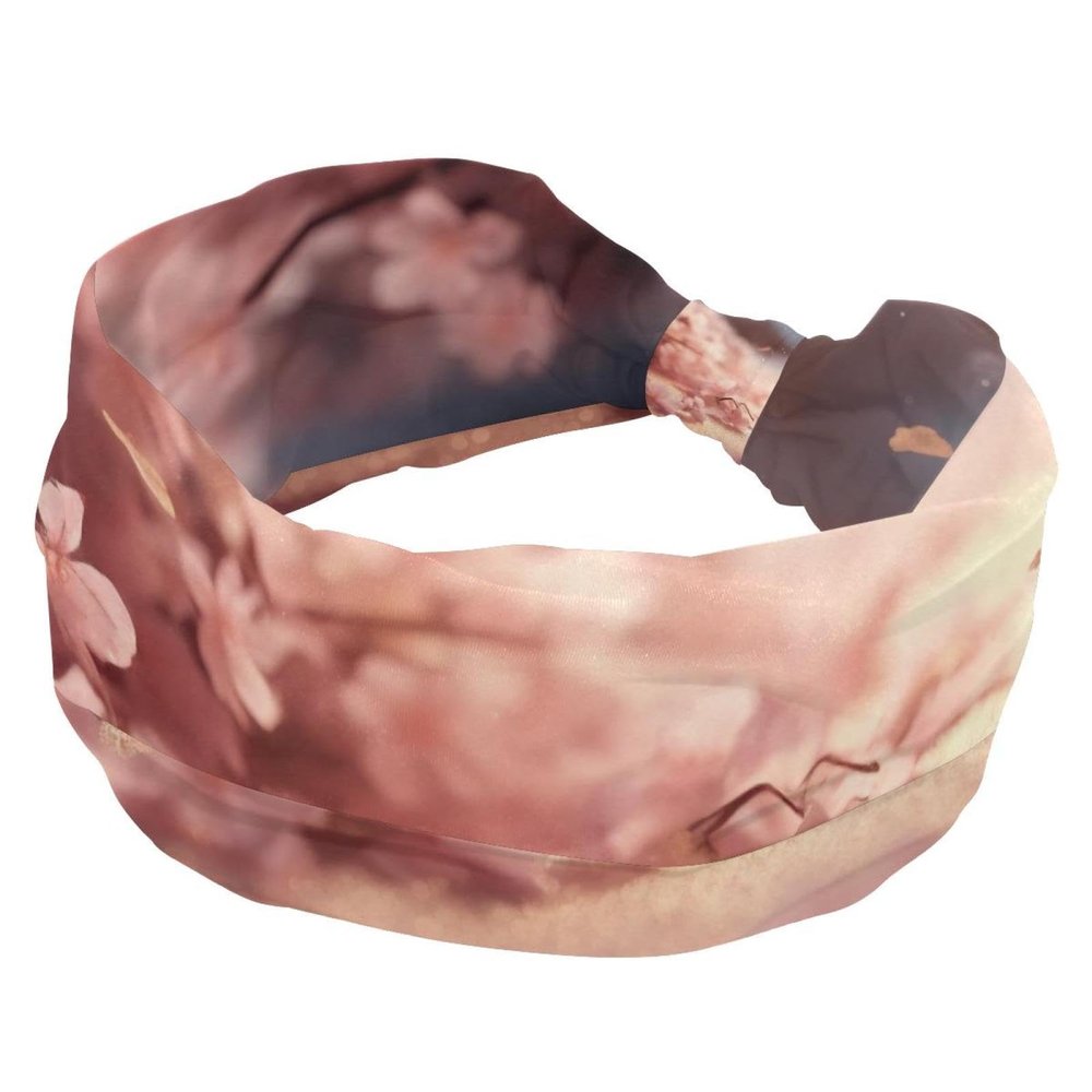 1 Pack Pink Art Cherry Blossom-456 Elastic Soft Fabric Non-Slip Women's Fashion Headbands - Soft, Wide, and Stylish for All Occasions