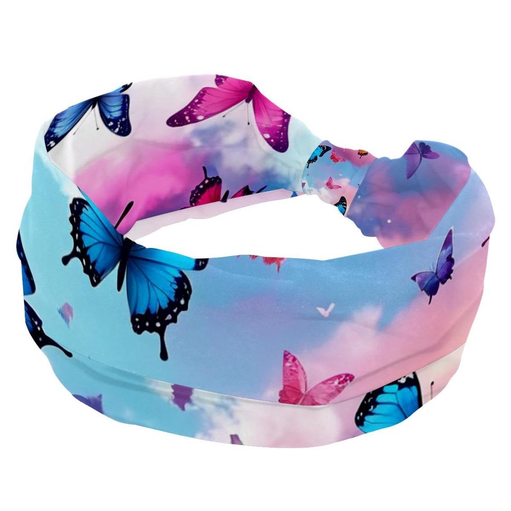 1 Pack Art Butterfly-996 Elastic Soft Fabric Non-Slip Women's Fashion Headbands - Soft, Wide, and Stylish for All Occasions