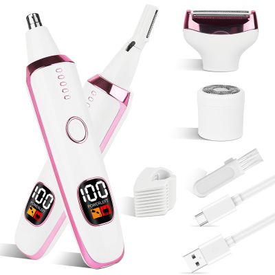 Mendaping 2025 Rechargeable Nose and Ear Hair Trimmer with LED Dispaly for Women Men,4 in 1 Painless Eyebrow & Facial Hair Trimmer with Powerful Motor,Ladies Wet & Dry Electric Razor (White)