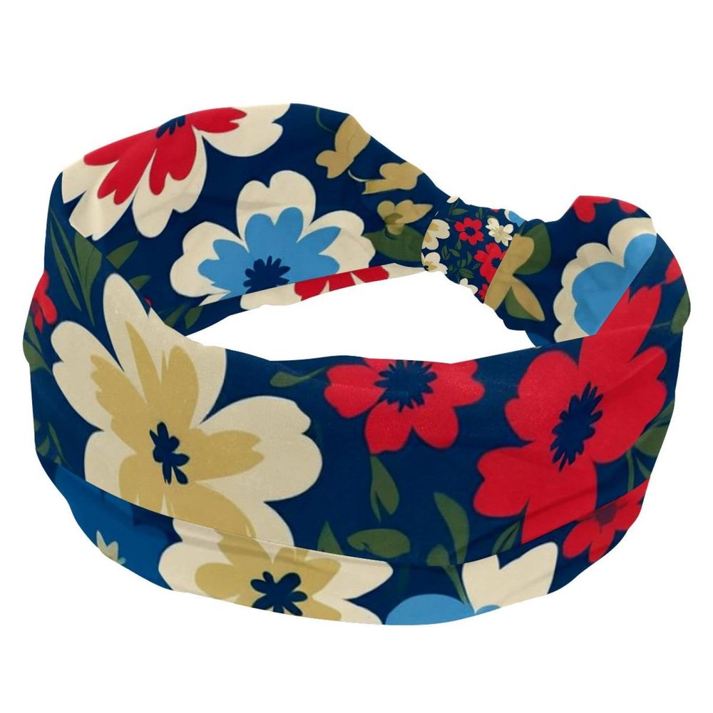 1 Pack Wide Headbands For Women Elastic Headband Art Flower-709 Head Bands Women's Hair Band Turban Workout Soft Sweat Hairband Accessories