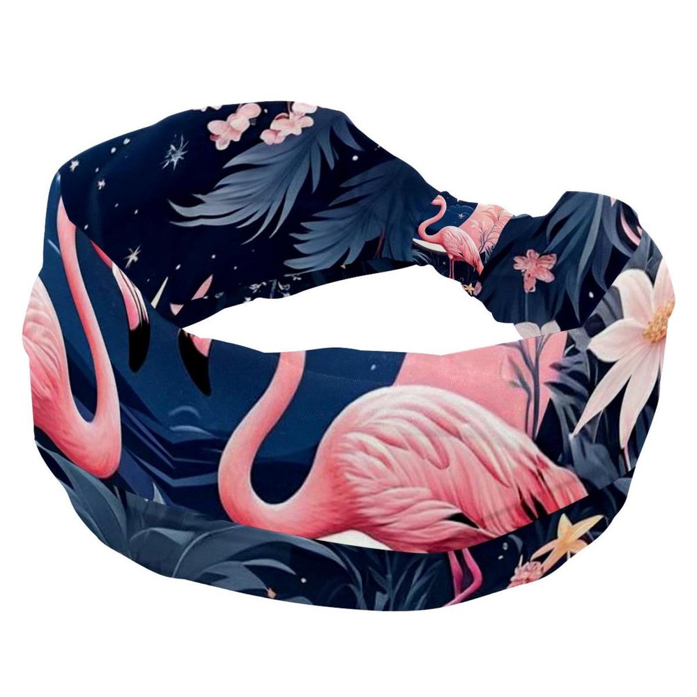 1 Pack Headbands for Women Non Slip Elastic Sports Hair Bands for Women, Soft Cloth Headband for Workout Yoga Fashion Hair Accessories,Pink Art Flamingo-548