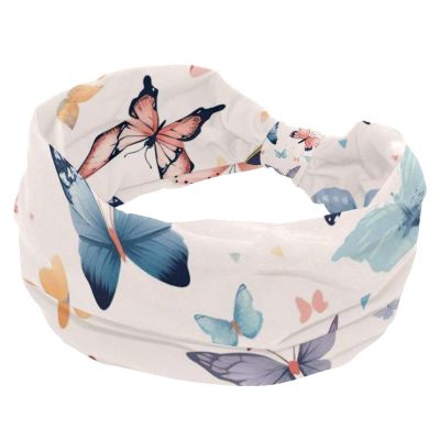 1 Pack Wide Headbands For Women Elastic Headband Aesthetic Butterfly-877 Head Bands Women's Hair Band Turban Workout Soft Sweat Hairband Accessories