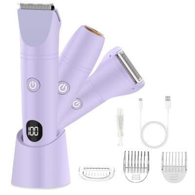 Bikini Trimmer for Women, Electric Razor for Pubic Hair 3-in-1, Bikini Shaver for Legs Body Hair, Womens Electric Razor IPX6 Waterproof, Gifts for Women,Purple