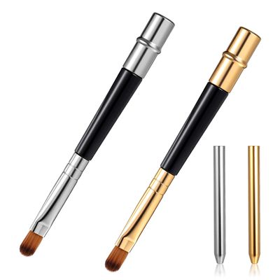 2 Packs Professional Lip Brush, Lipstick Brushes with Cap Lip Makeup Brushes for Lipstick Lips Gloss Lipsticks Brush Applicator for Women and Girls (gold + silver)