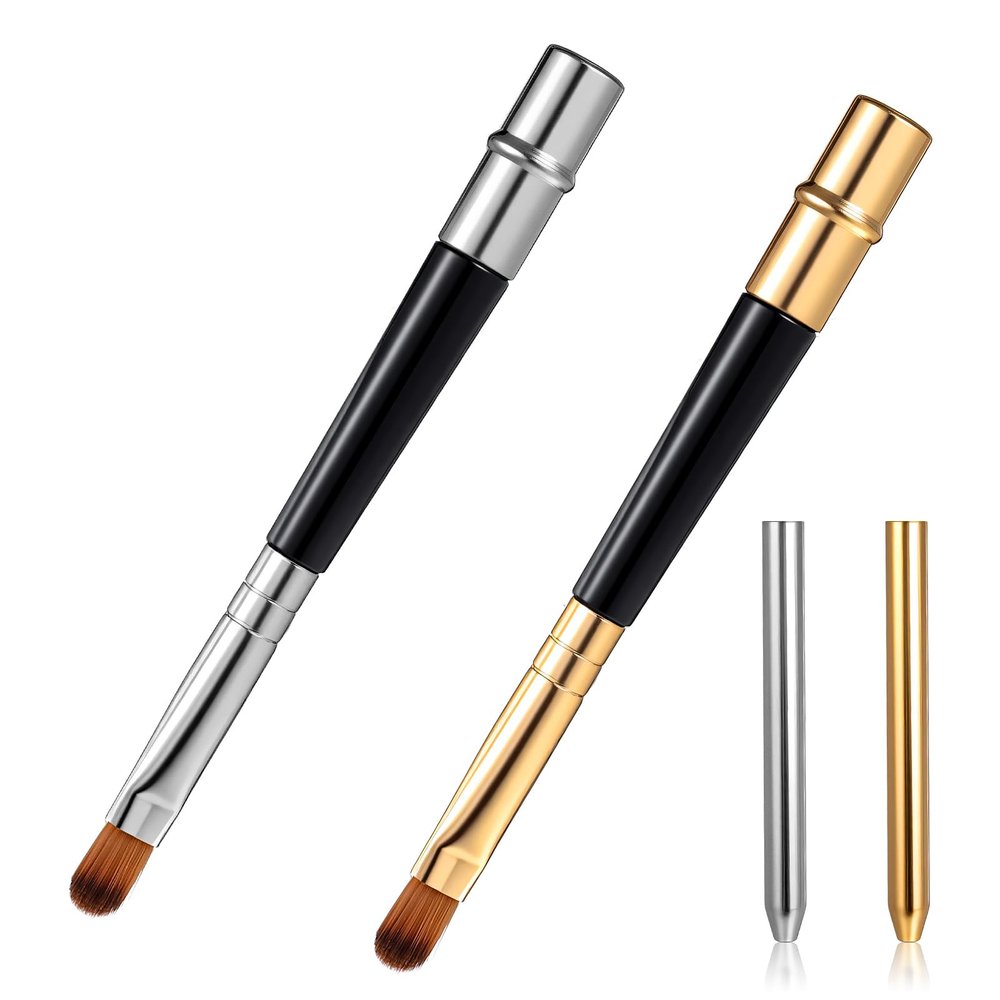 2 Packs Professional Lip Brush, Lipstick Brushes with Cap Lip Makeup Brushes for Lipstick Lips Gloss Lipsticks Brush Applicator for Women and Girls (gold + silver)