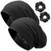 Satin Lined Bonnet for Sleeping Women Men - Adjustable Sleep Cap, Slouchy Beanie Hair Wrap for Curly Braid Locs, M Black (2-Pack) view 1