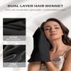 Satin Lined Bonnet for Sleeping Women Men - Adjustable Sleep Cap, Slouchy Beanie Hair Wrap for Curly Braid Locs, M Black (2-Pack) view 2