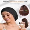 Satin Lined Bonnet for Sleeping Women Men - Adjustable Sleep Cap, Slouchy Beanie Hair Wrap for Curly Braid Locs, M Black (2-Pack) view 3