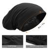 Satin Lined Bonnet for Sleeping Women Men - Adjustable Sleep Cap, Slouchy Beanie Hair Wrap for Curly Braid Locs, M Black (2-Pack) view 4