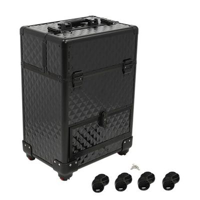 lkoewqzamx 4-in-1 Professional Makeup RollingTrolley Train Case with Lock and Key Diamond Pattern for Travel Makeup/Nail Art/Hair Styling