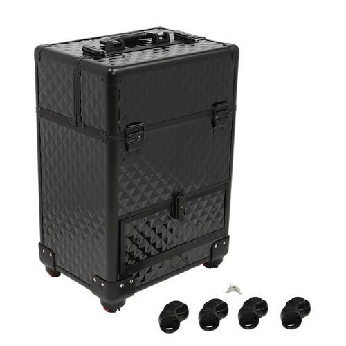 lkoewqzamx 4-in-1 Professional Makeup RollingTrolley Train Case with Lock and Key Diamond Pattern for Travel Makeup/Nail Art/Hair Styling