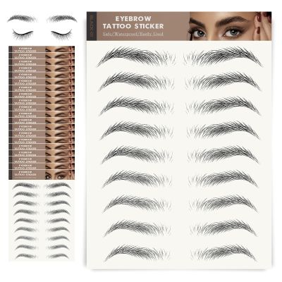 20 Sheets Eyebrow Tattoo Waterproof Eyebrow Sticker, 4D Hair Like Natural Fake Tattoo Eyebrows Peel Off Instant Transfers Brows Shaper Eyebrow Makeup Sticker for Women Girls, Tapered Black