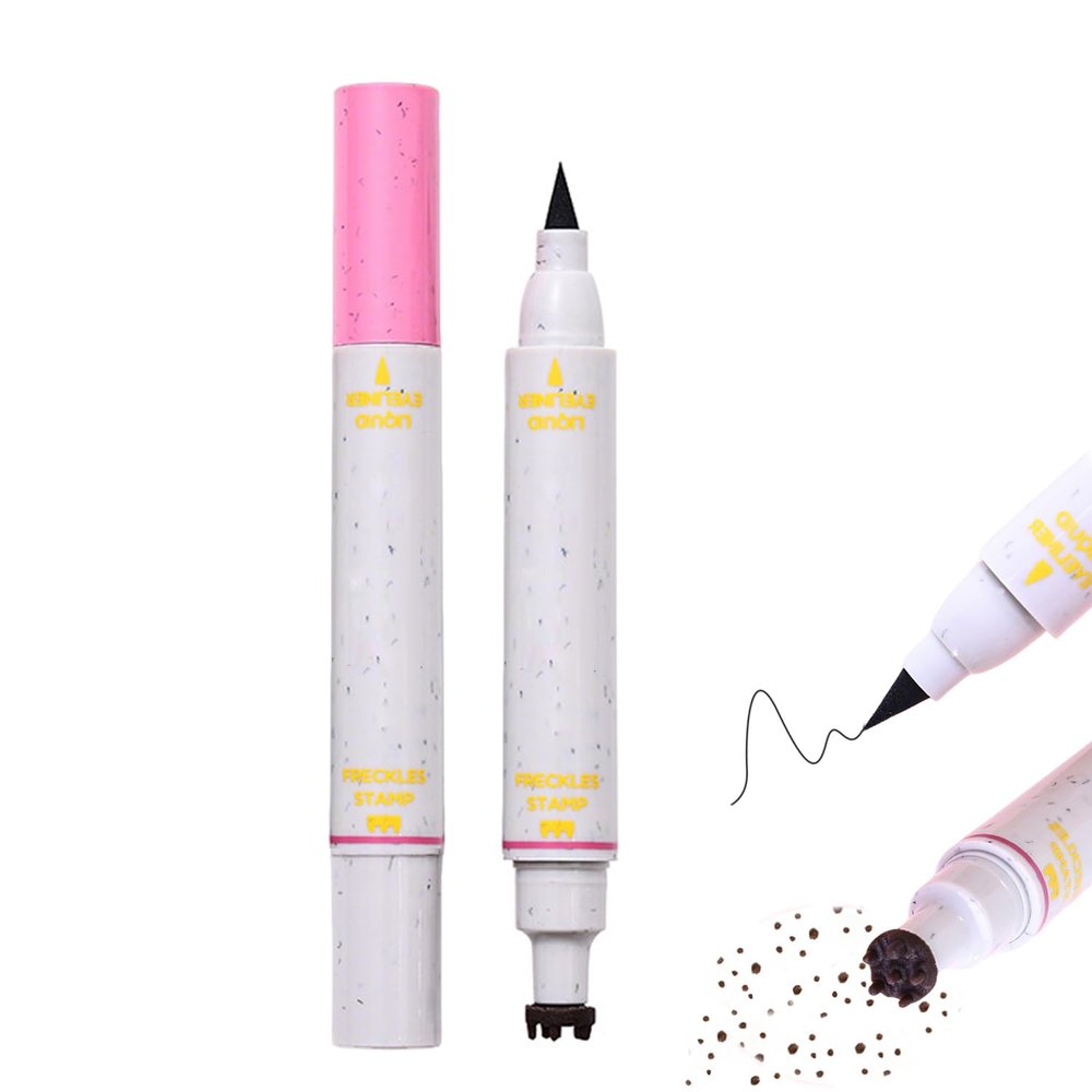 Aaiffey Faux Freckle Stamp with Eyeliner,Dual Ended Fake Freckle & Black Liquid Eyeliner 2 in 1,Long Lasting Quick Dry Fake Freckles Pen For Natural Lifelike Freckles Makeup (#2)