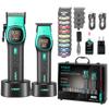 VGR 885 S2 Cordless Barber Clippers and Trimmers Kit, Professional Hair Clippers for Men, Haircut Kit with DLC-Coated Ceramic Blades, 21-Speed Roller, 2 Magnetic Charging Bases, LED Display, Green view 1