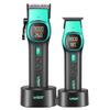 VGR 885 S2 Cordless Barber Clippers and Trimmers Kit, Professional Hair Clippers for Men, Haircut Kit with DLC-Coated Ceramic Blades, 21-Speed Roller, 2 Magnetic Charging Bases, LED Display, Green view 2