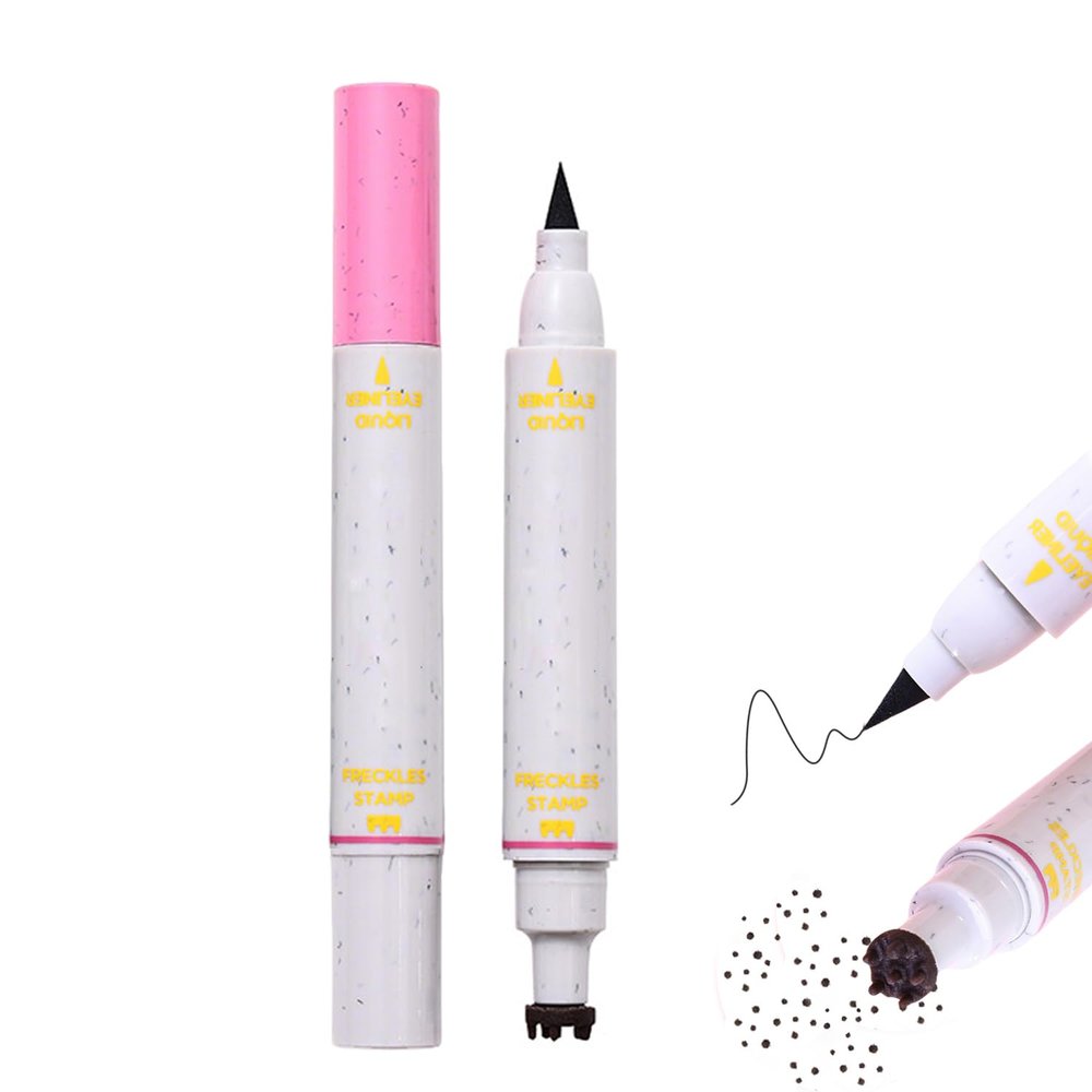 Aaiffey Faux Freckle Stamp with Eyeliner,Dual Ended Fake Freckle & Black Liquid Eyeliner 2 in 1,Long Lasting Quick Dry Fake Freckles Pen For Natural Lifelike Freckles Makeup (#4)