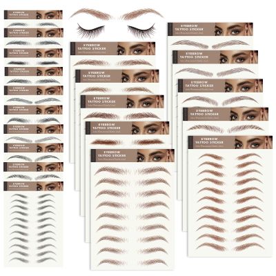20 Sheets Eyebrow Tattoo Waterproof Eyebrow Sticker, 4D Hair Like Natural Fake Tattoo Eyebrows Peel Off Instant Transfers Brows Shaper Eyebrow Makeup Sticker for Women Girls, Variety Black/Brown
