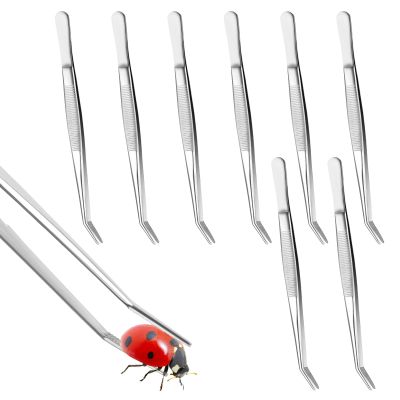 8 Pcs Feeding Tongs, 6.4inch lCurved Tip Long Tweezers Stainless Steel Tweezers Forceps for Aquarium Fish Tank Reptile Snake First Aid Medical Hair Removal Garden Lab Plants Electrical Repair (Silver