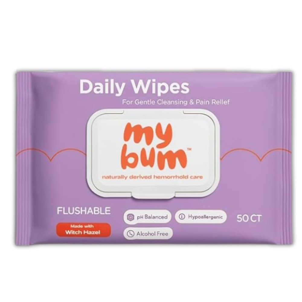 MyBum Hemorrhoid Wipes with Witch Hazel Gentle & Soothing Cleansing Daily Wipes for Everyday, Cooling, Skin-Friendly - 50 Wipes