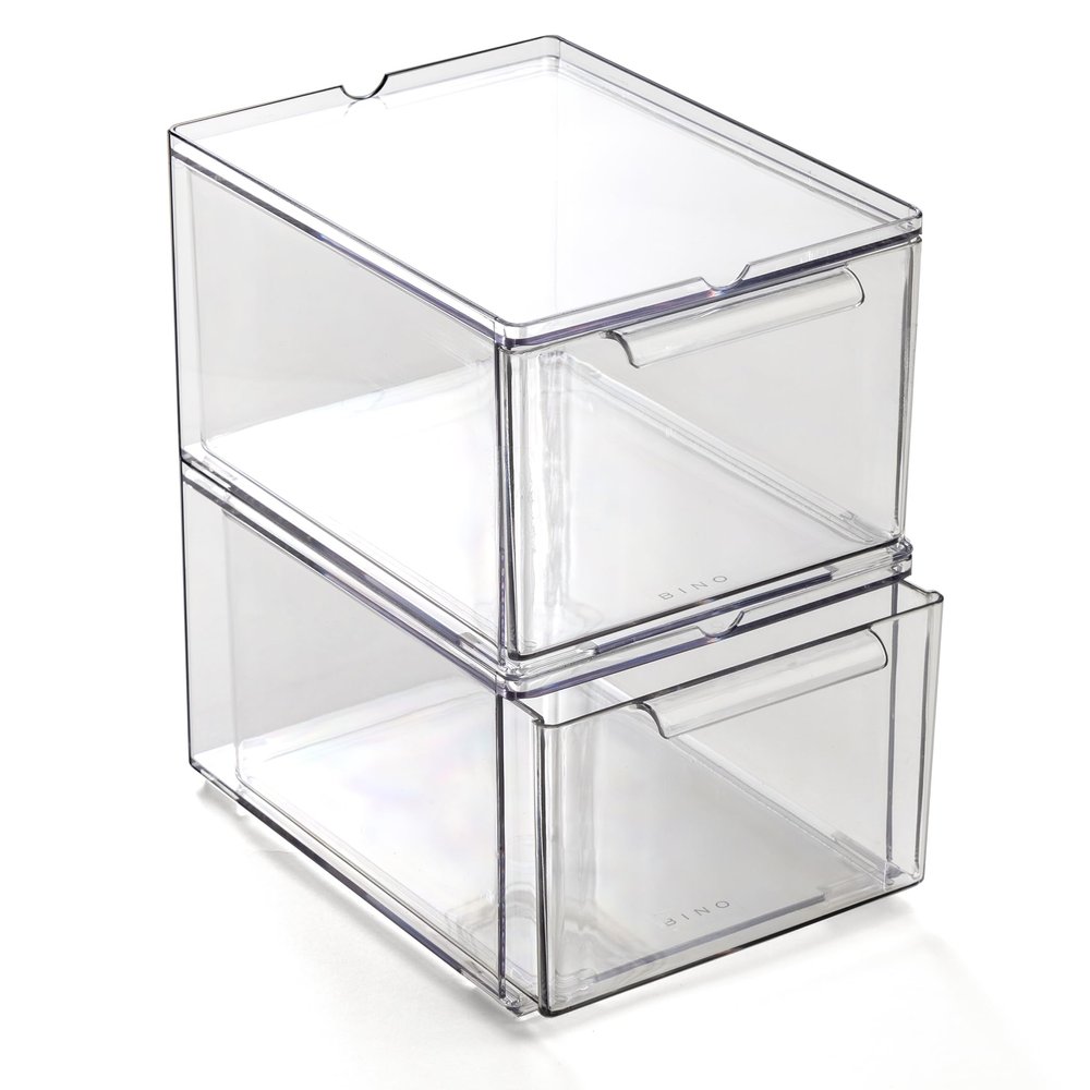 BINO | Clear Stackable Storage Drawers, Medium - 2 Pack | Clear Storage Drawers with Built-In Handles | Durable Plastic Organizer Drawer | Modular Stackable Drawer Acrylic Organizer