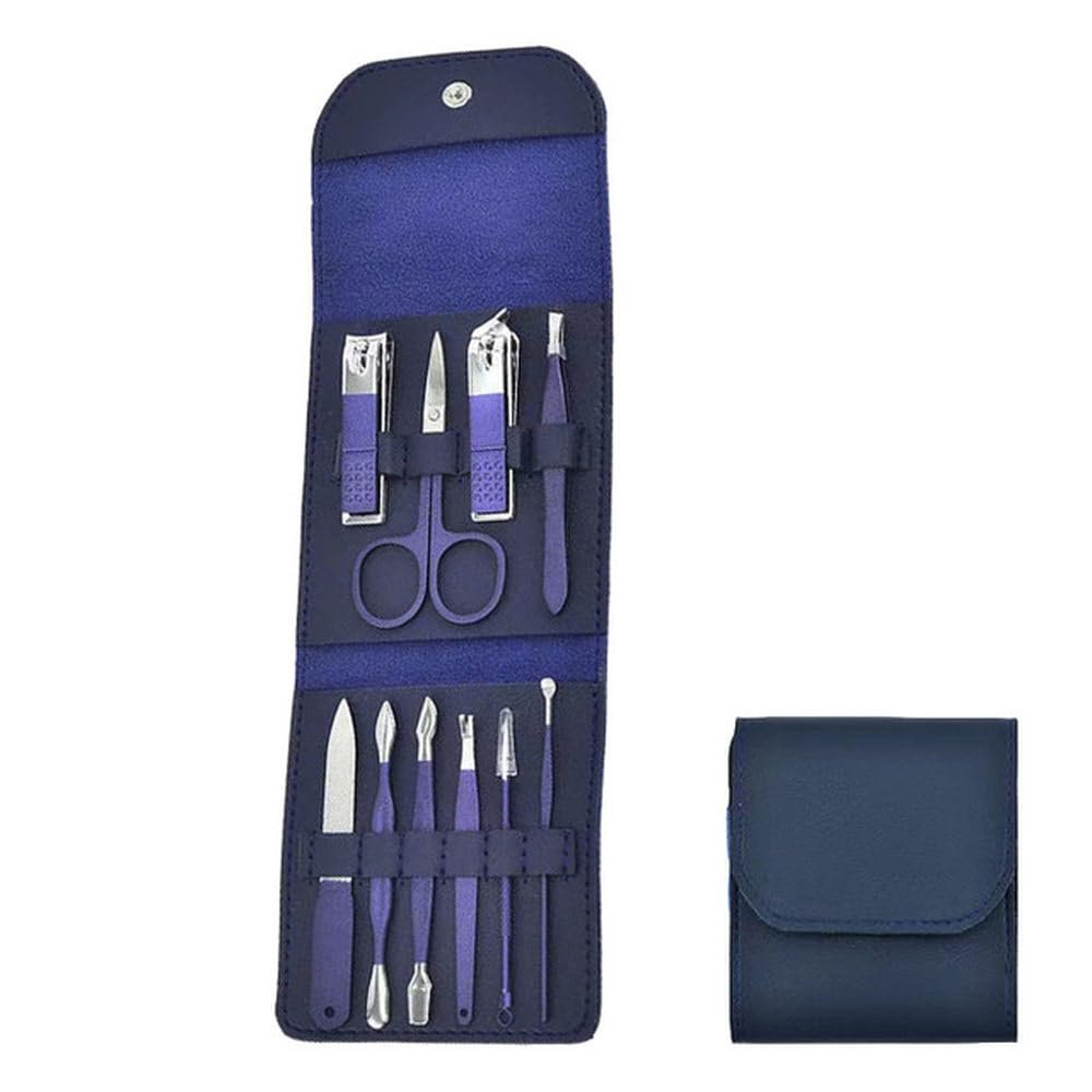 12pcs Nail Art & Pedicure Set - Stainless Steel Manicure Kit w/Scissors, Clippers & Travel Case | Salon Tools for Home Use,10PC Blue