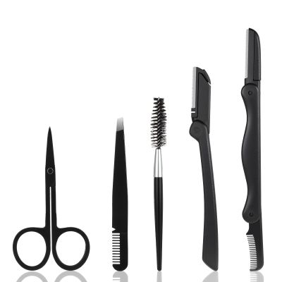 Eyebrows Razor, 5-in-1 Eyebrow Set, Eyebrows Trimmer Kit, Professional Eyebrow Grooming Set Including Comb Tweezers, Scissors, Brow Razors, Brush for Women and Men
