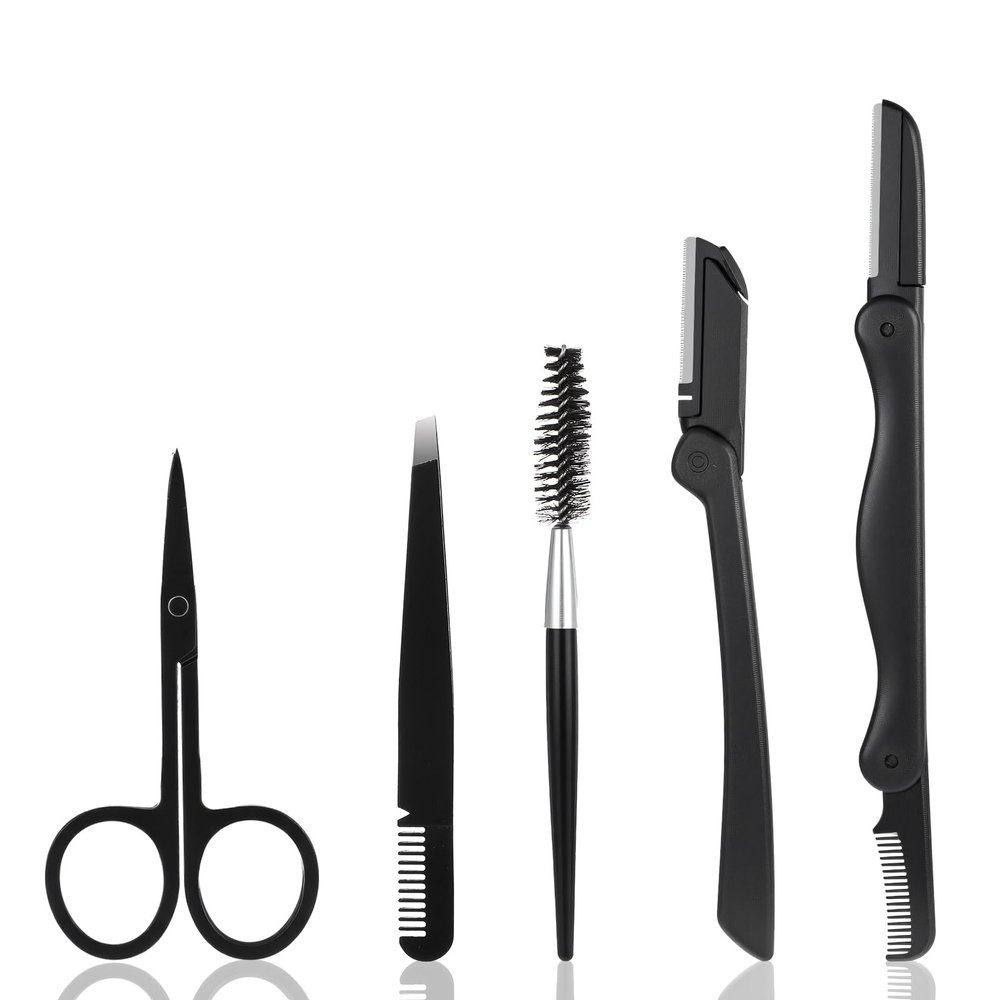 Eyebrows Razor, 5-in-1 Eyebrow Set, Eyebrows Trimmer Kit, Professional Eyebrow Grooming Set Including Comb Tweezers, Scissors, Brow Razors, Brush for Women and Men