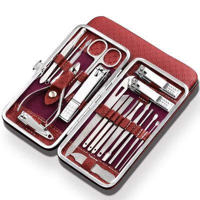 19 in 1 Professional Nail Clippers Kit - Stainless Steel Manicure Set | Complete Grooming Tools for Home & Salon Travel Use,red
