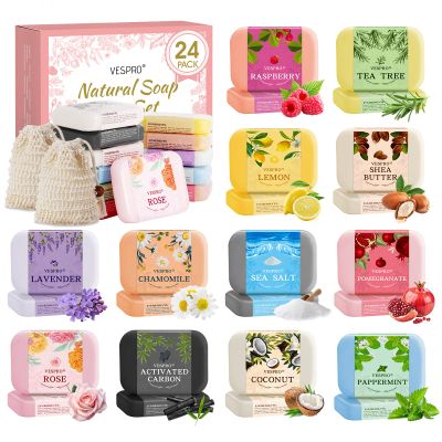 24 Pack Natural Bar Soap Gift Set with Olive Extract, Bulk Gifts for Christmas Gift, Thank You Gifts for Women, Bridal Wedding Favors for Guests, Stocking Stuffers for Teen Girls, Travel Size Soap Bar