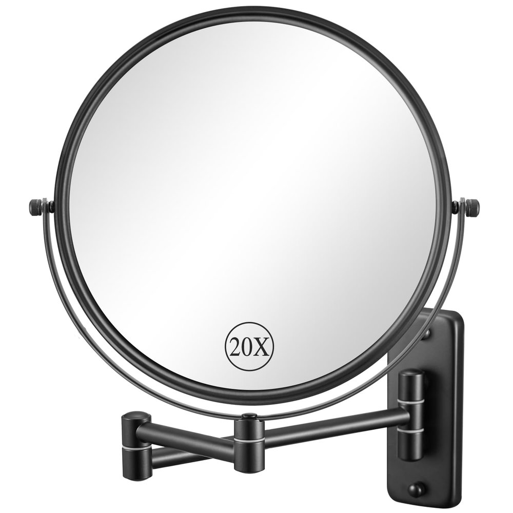 20X/1X Wall Mounted Makeup Mirror, 9 Inch Double Sided Magnifying Bathroom Mirror, Large Size 360 Swivel Extendable Vanity Mirror for Shaving, Black