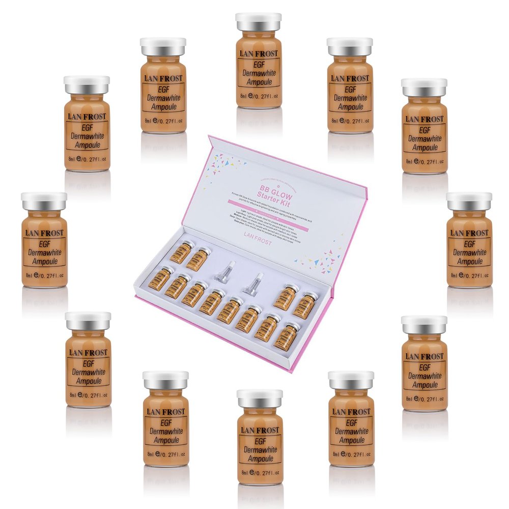 BB Facial Glow Foundation Serum Starter Kit Combined With Niacinamide and Peptides to Even Skin Tone Anti-Aging Foundation Set, 12 Vials for People with Dark Skin