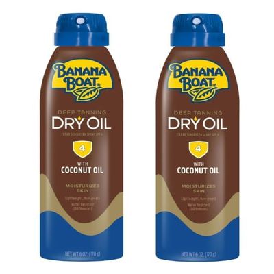 Bananas-Boat Deep Tanning Oil Spray SPF 4, Clear Dry Sunscreen Spray, Dark Tanning Oil, 6 oz (pack of 2)