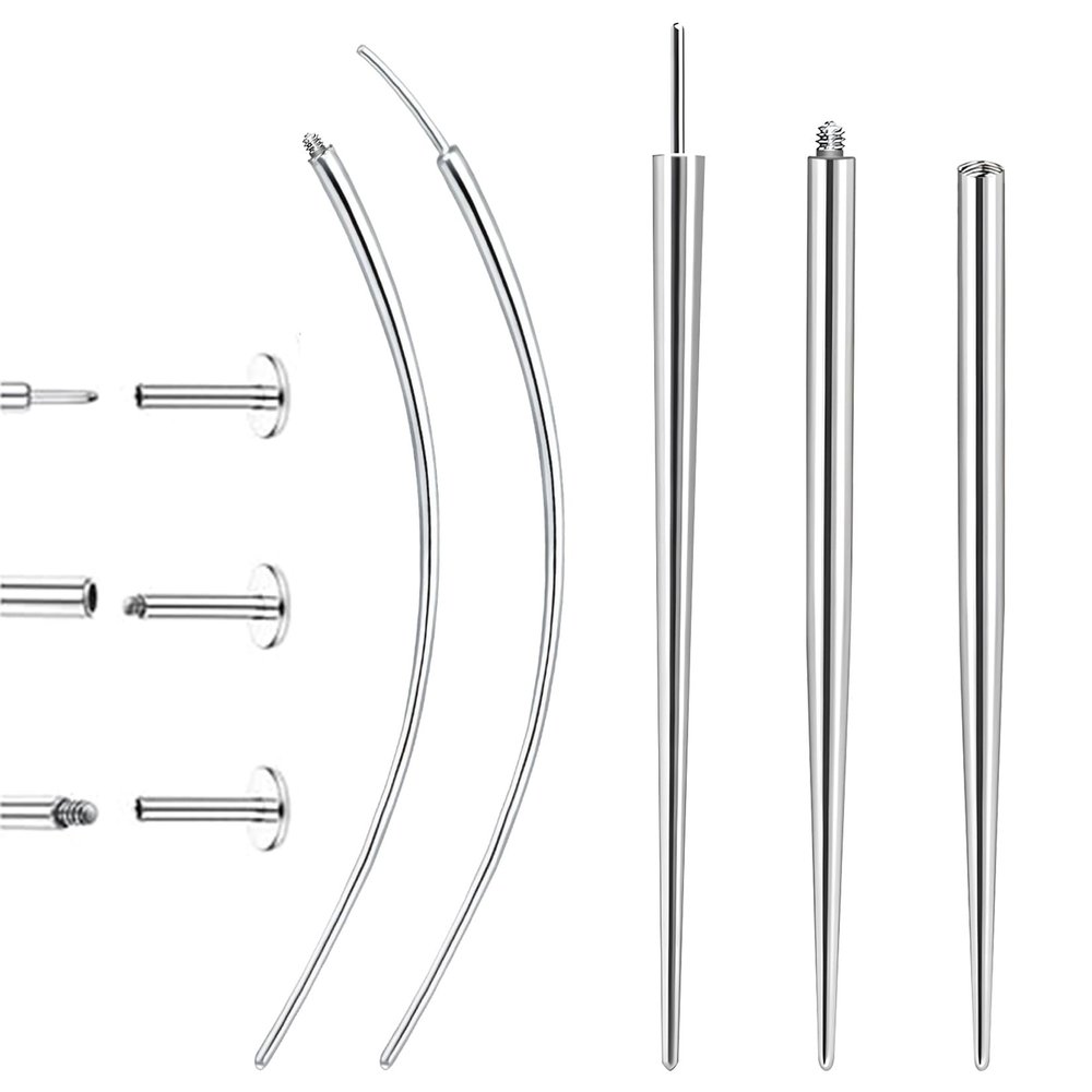 Piercing Taper Insertion Tool for Changing Jewelry 16G Stainless Steel Piercing Ball Grabber Tool Sets with Curved Threader Tools & Threadless Insertion Pin for Ear Nose Lip Body