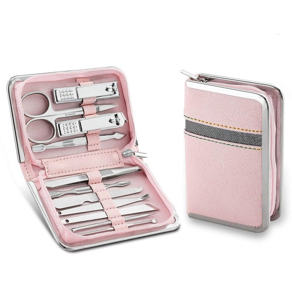 11-26 Pcs Professional Nail Clippers Kit - Stainless Steel Pedicure Set | Complete Grooming Tools for Home & Salon Travel Use,Pink,11Pcs