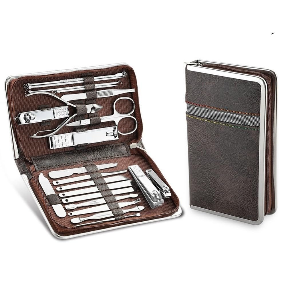 11-26 Pcs Professional Nail Clippers Kit - Stainless Steel Pedicure Set | Complete Grooming Tools for Home & Salon Travel Use,Brown,21pcs
