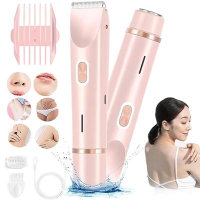 Peshoriadm Shaver, Peshoriadm Razor, Peshoriadm Comfort 2 in 1 Electric Lady Shaver, Dual Head Bikini Trimmer, IPX7 Waterproof Wet and Dry Use for Face, Body, Intimate Areas (Pink)