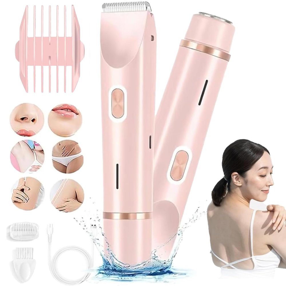 Peshoriadm Shaver, Peshoriadm Razor, Peshoriadm Comfort 2 in 1 Electric Lady Shaver, Dual Head Bikini Trimmer, IPX7 Waterproof Wet and Dry Use for Face, Body, Intimate Areas (Pink)